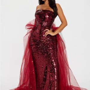 Fashion Nova Burgundy Sequin Strapless Dress